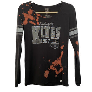 🌵 Los Angeles Kings Women's Gray LS Upcycled Bleached Distressed T-Shirt - Large